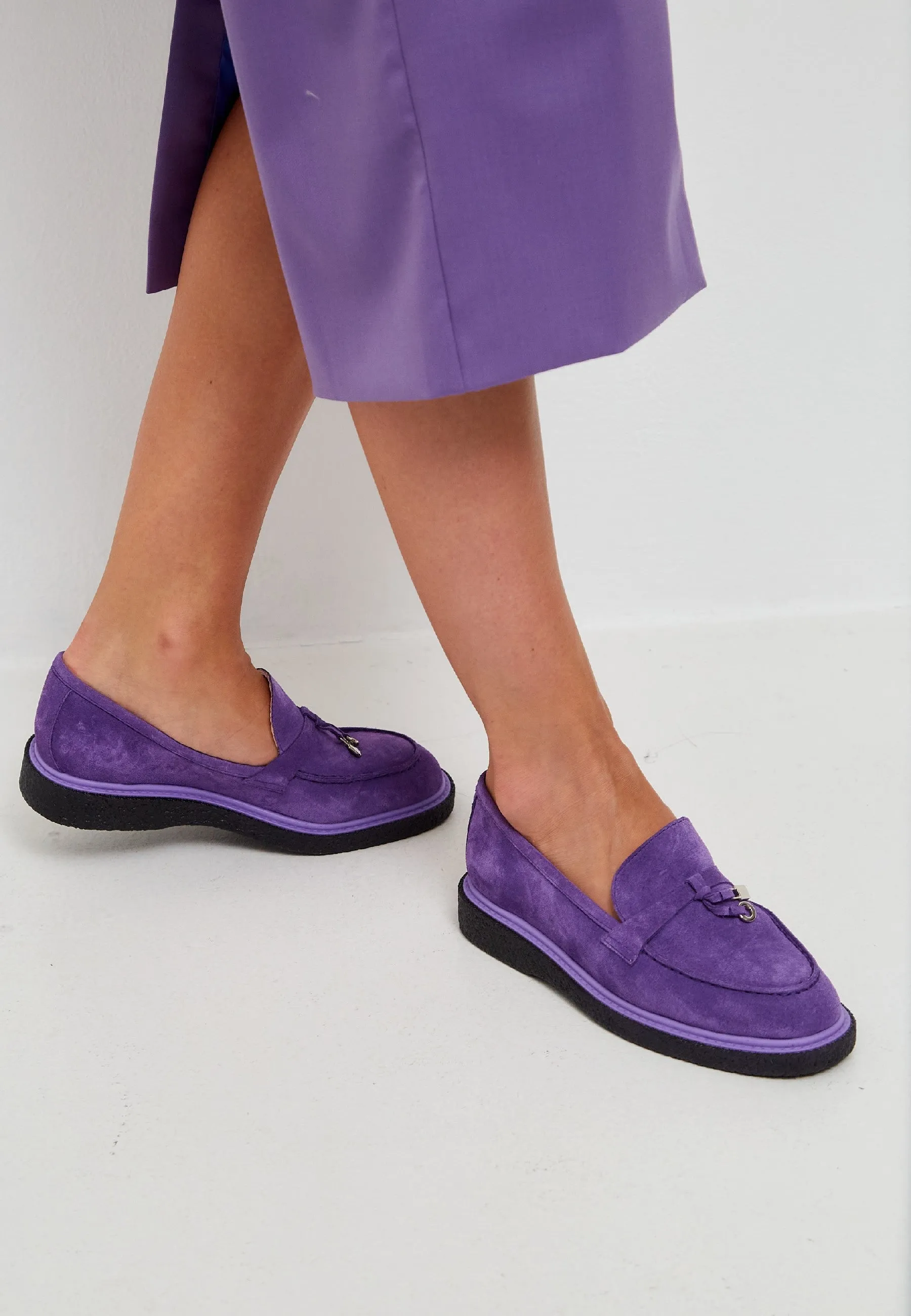 Suede Slip-On Loafers - Violet