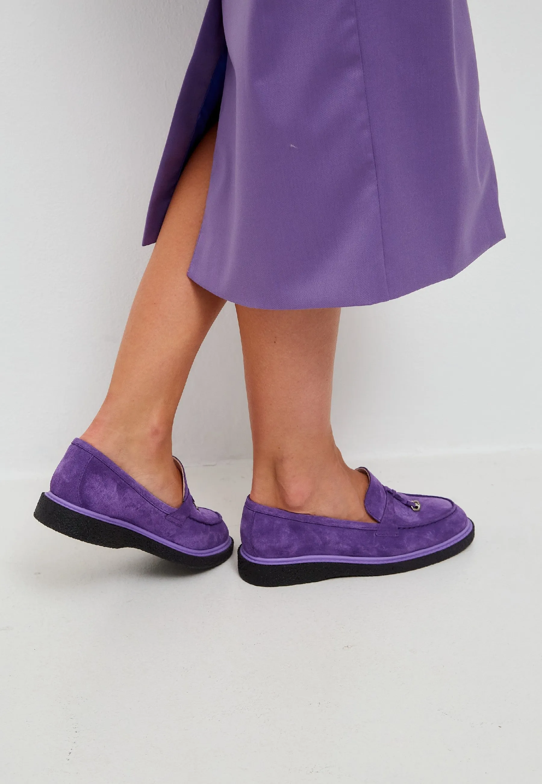 Suede Slip-On Loafers - Violet