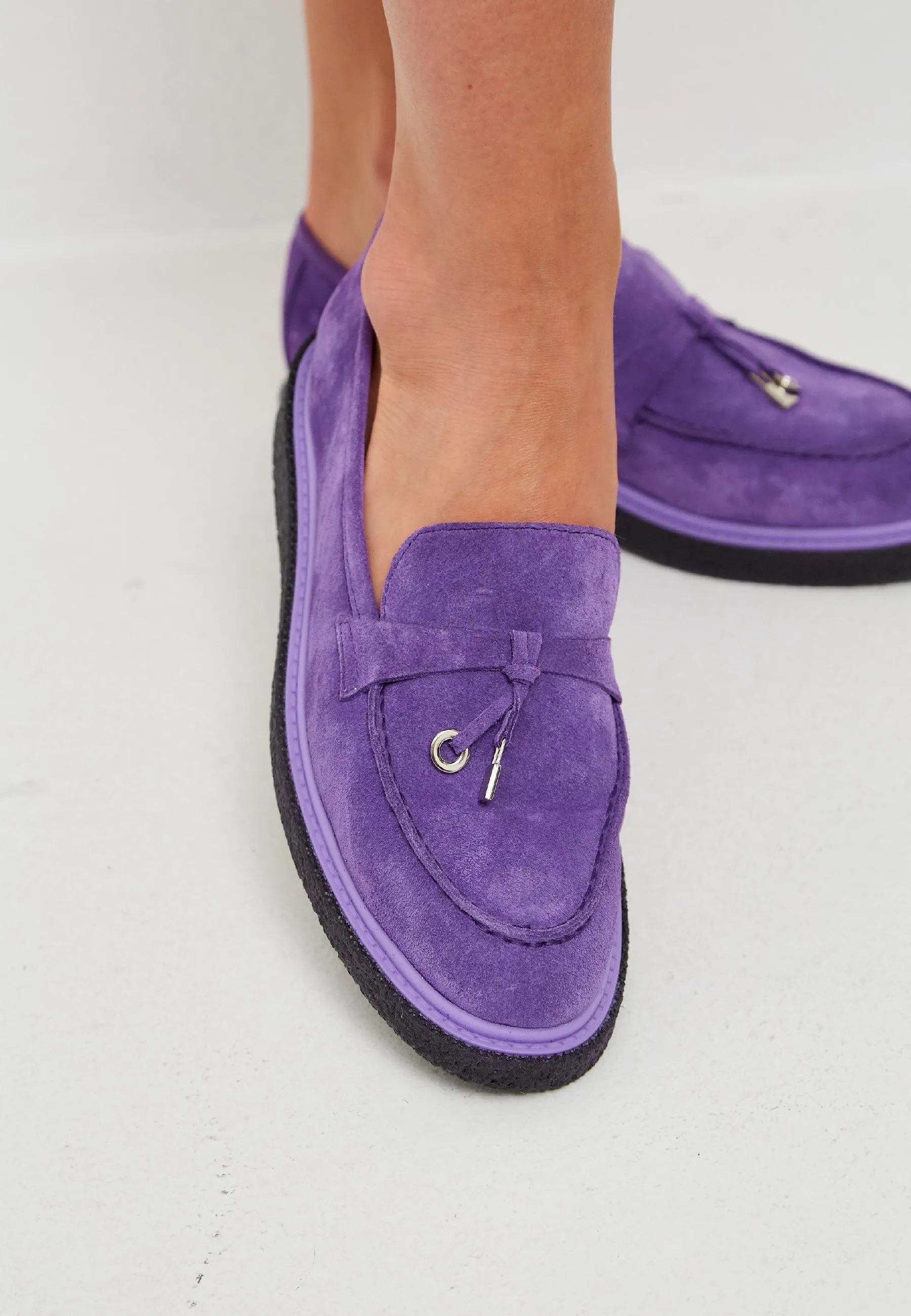 Suede Slip-On Loafers - Violet
