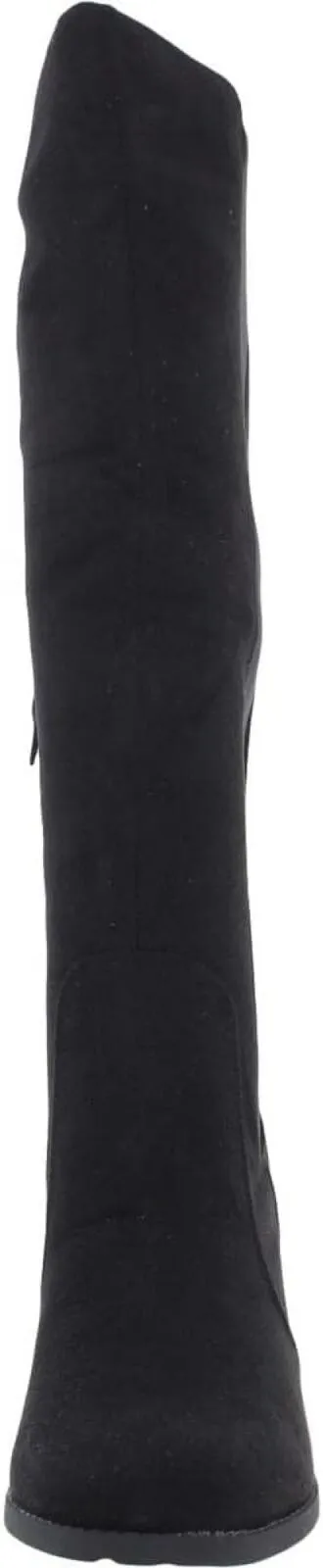 Sugar Womens Trendy Riding Boots Heeled Knee High Boot Black Oil Fabric 9M