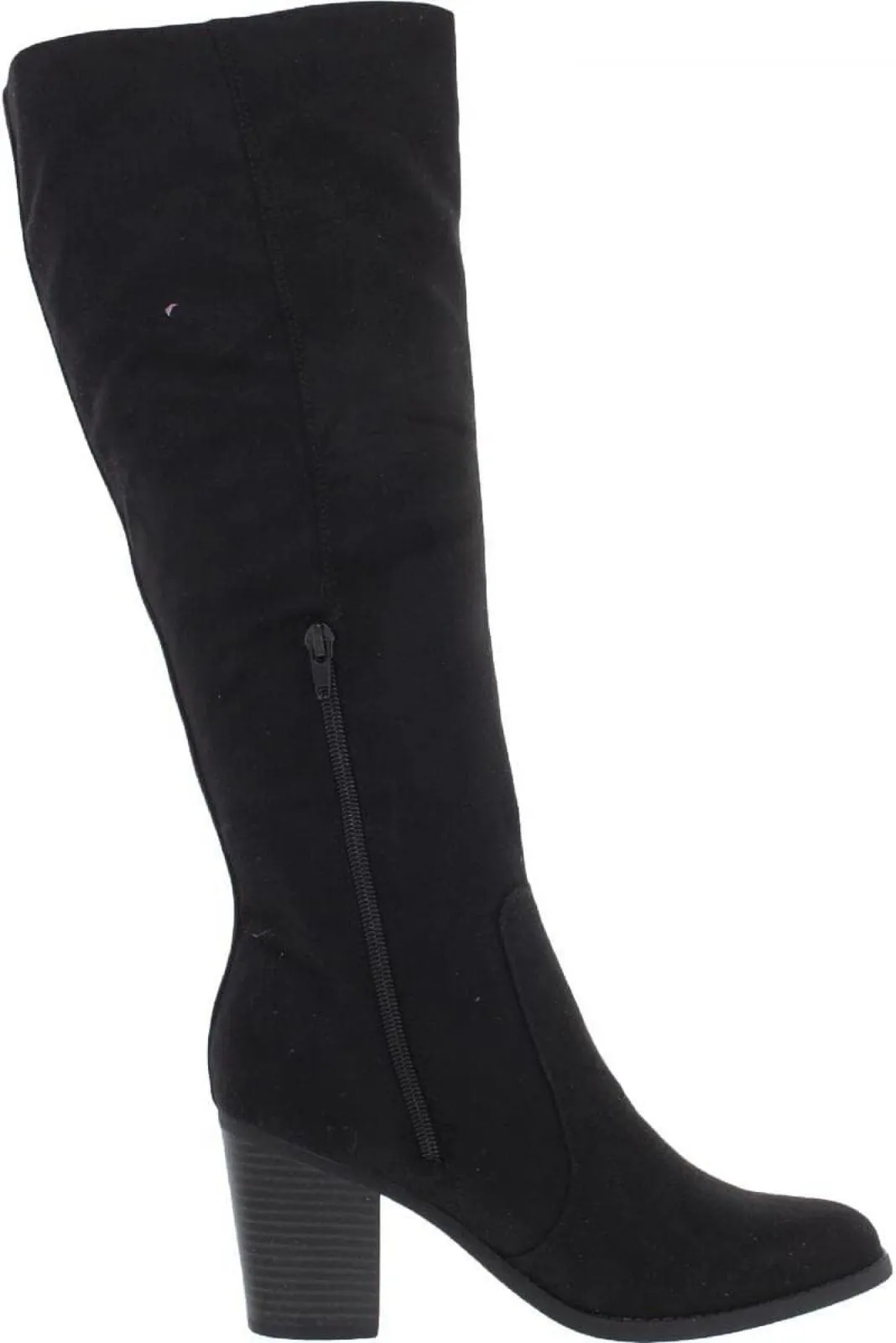 Sugar Womens Trendy Riding Boots Heeled Knee High Boot Black Oil Fabric 9M