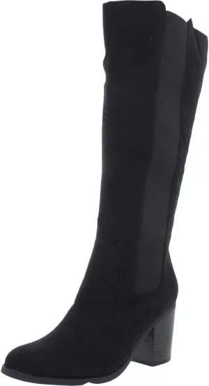 Sugar Womens Trendy Riding Boots Heeled Knee High Boot Black Oil Fabric 9M
