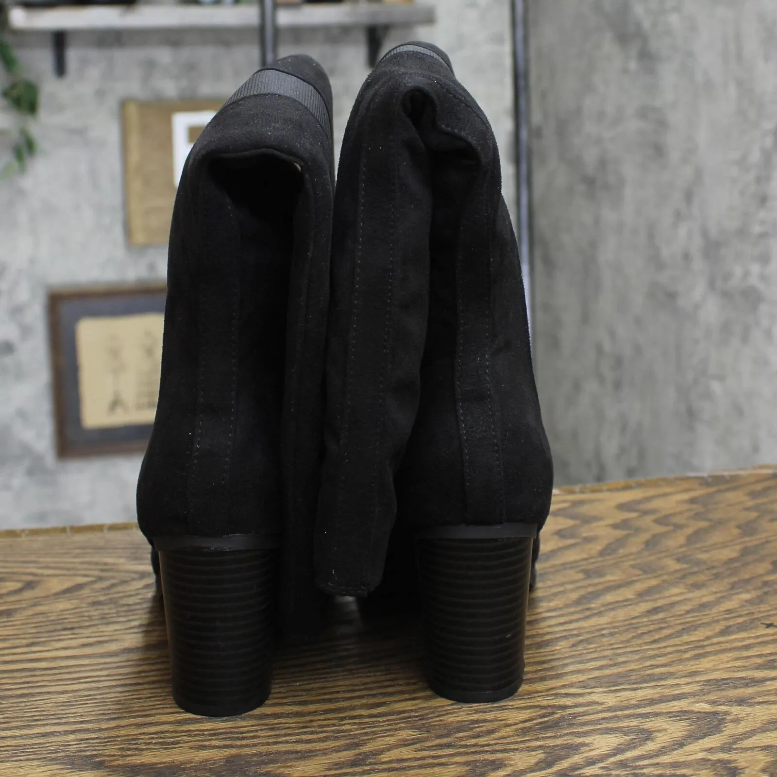 Sugar Womens Trendy Riding Boots Heeled Knee High Boot Black Oil Fabric 9M