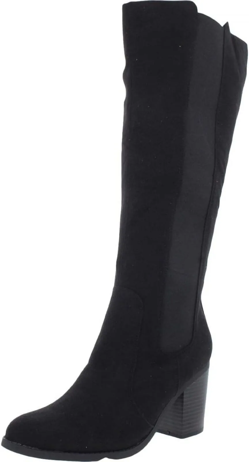Sugar Womens Trendy Riding Boots Heeled Knee High Boot Black Oil Fabric 9M