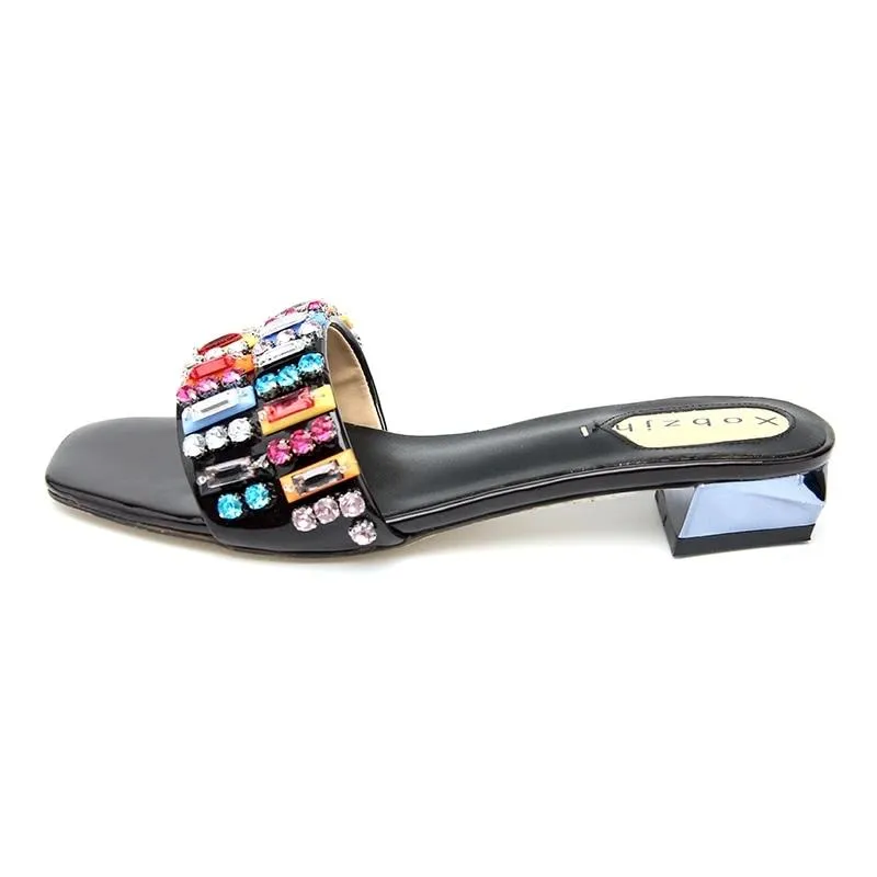 Summer Flat Sandals Women Shoes Luxury  Brand Black Red Yellow Rhinestone designer Sandals Leather Slippers Shoes Woman