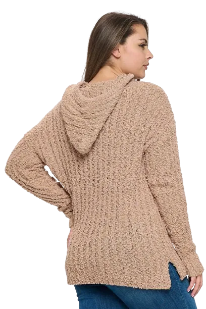 Taupe Plus Size Ribbed Popcorn Knit Tunic Hoodie Sweater - Pack of 6