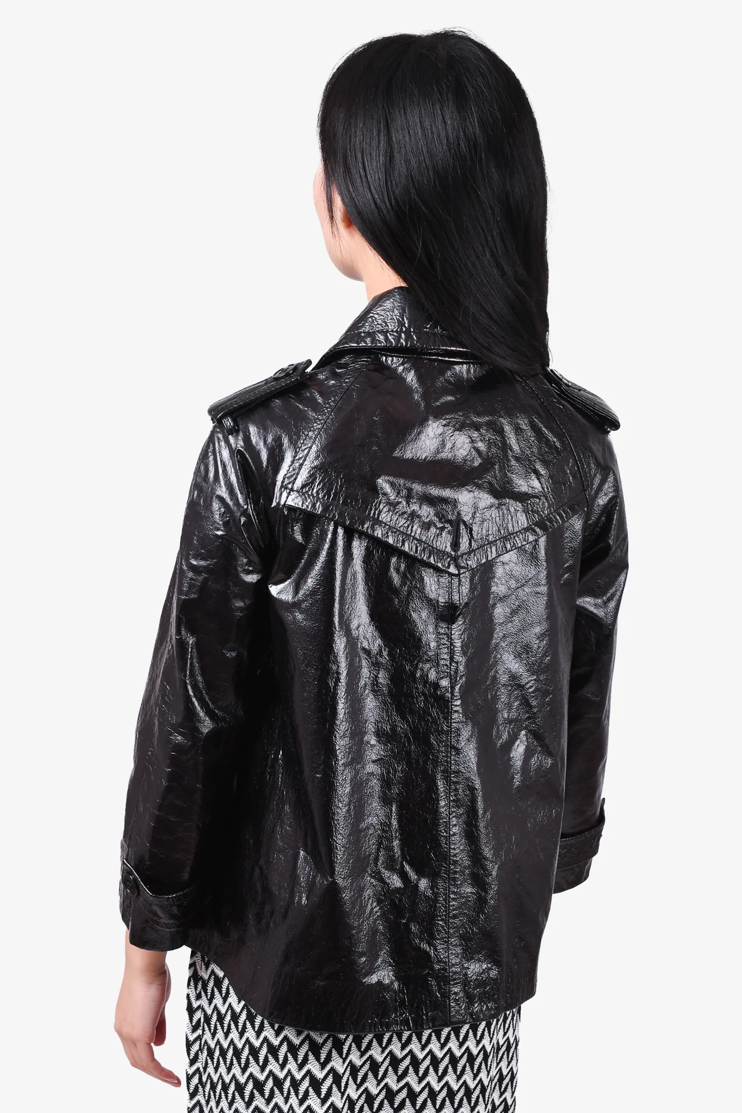 Theory Black Patent Leather Cropped Peacoat Size S
