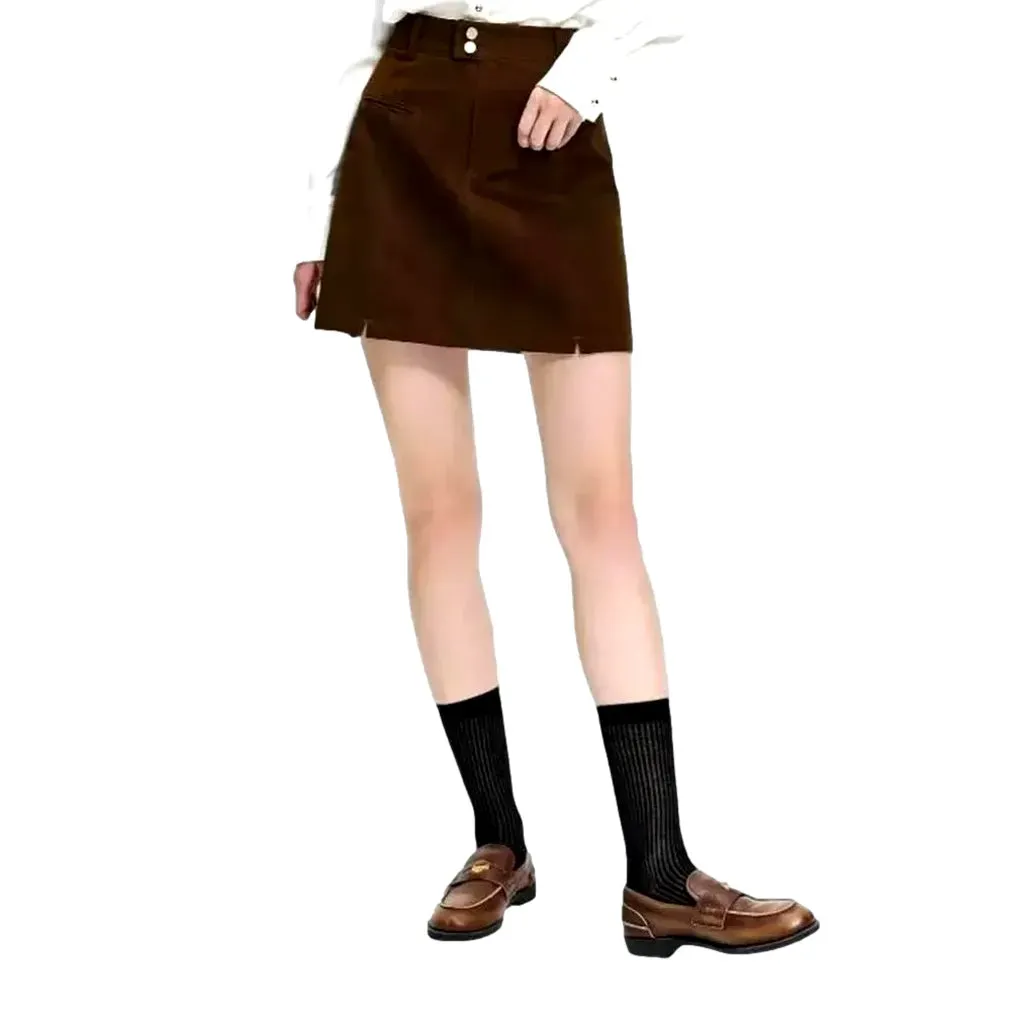 Trendy colored high waist denim skirt