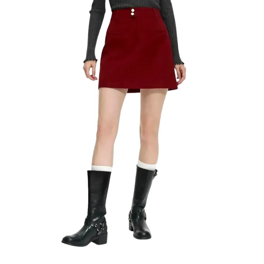 Trendy colored high waist denim skirt
