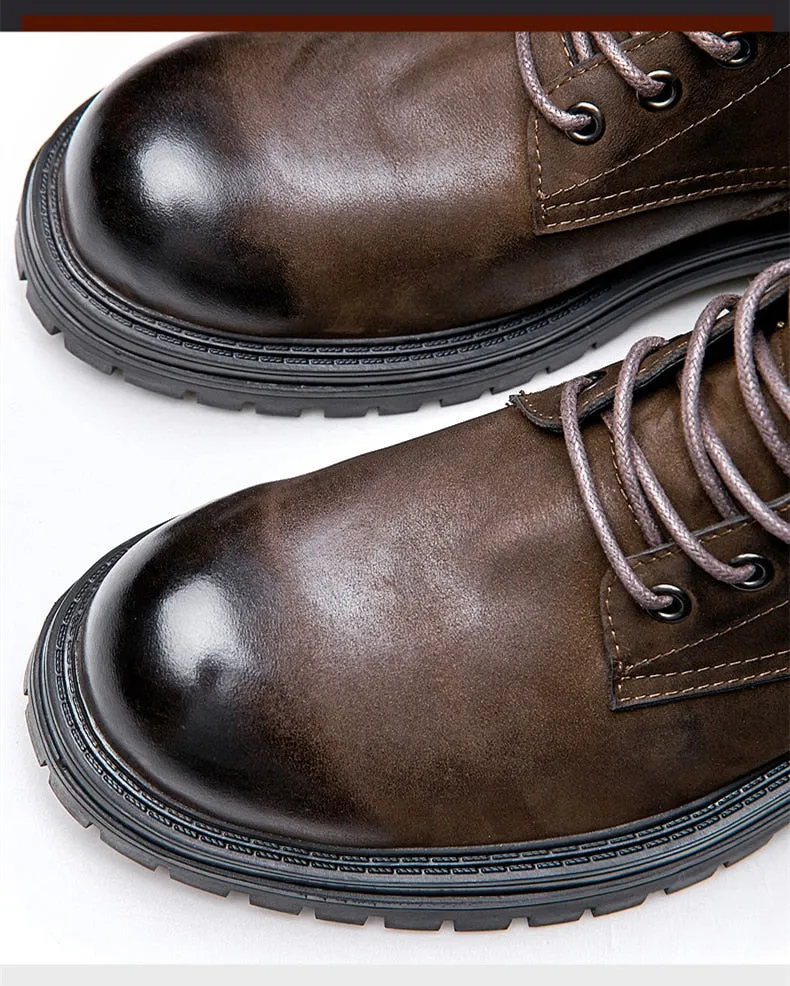 Trendy Men  High End Mid-calf Leather Boots
