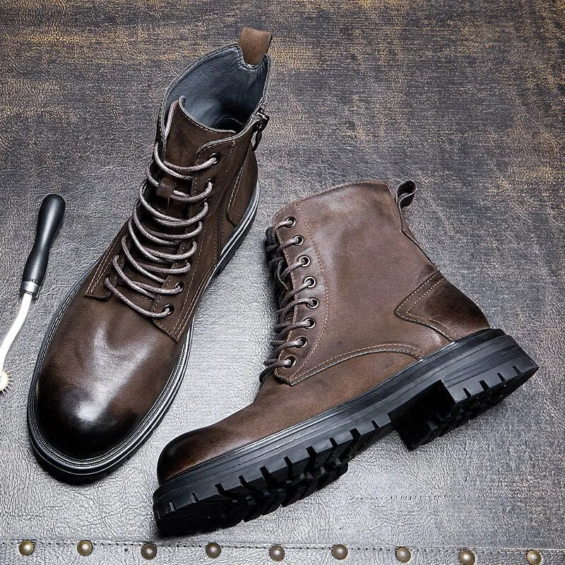Trendy Men  High End Mid-calf Leather Boots