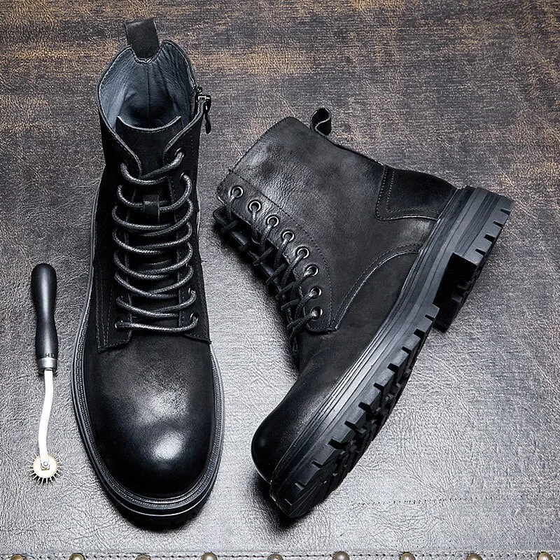 Trendy Men  High End Mid-calf Leather Boots