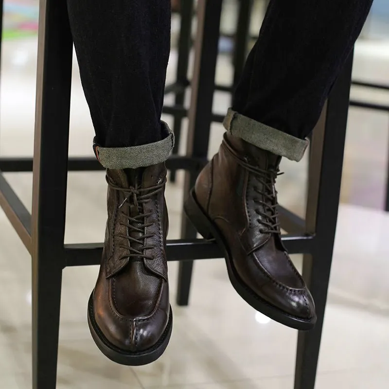 Trendy Simple Men's Martin Boots Casual High Top Leather Shoes