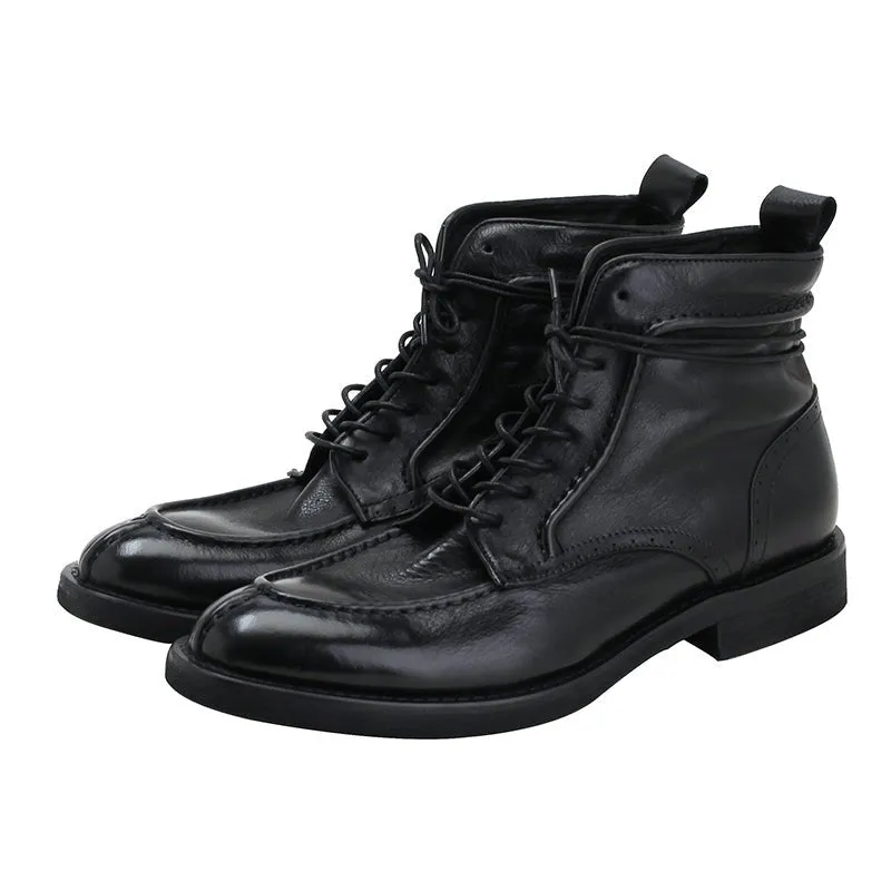 Trendy Simple Men's Martin Boots Casual High Top Leather Shoes