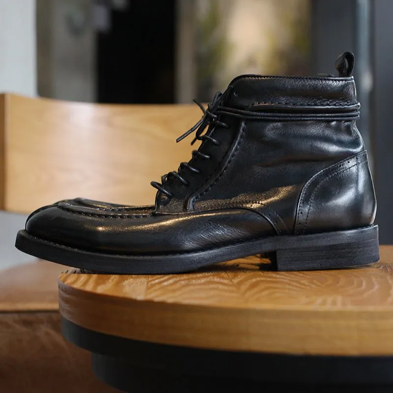 Trendy Simple Men's Martin Boots Casual High Top Leather Shoes