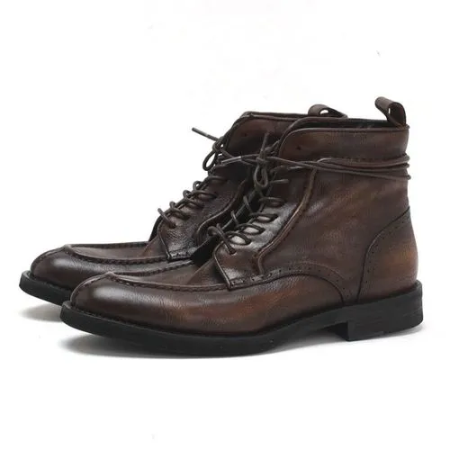 Trendy Simple Men's Martin Boots Casual High Top Leather Shoes