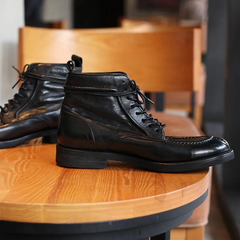 Trendy Simple Men's Martin Boots Casual High Top Leather Shoes