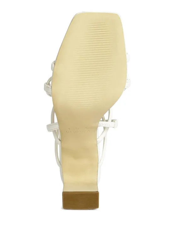 Two Strings Slingback Mid Heel Block Sandals Taupe