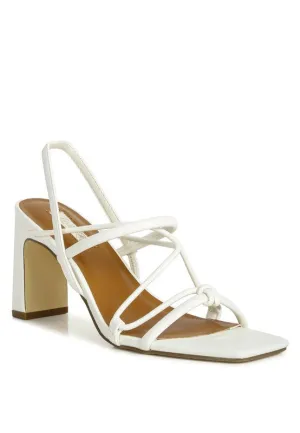 Two Strings Slingback Mid Heel Block Sandals Taupe