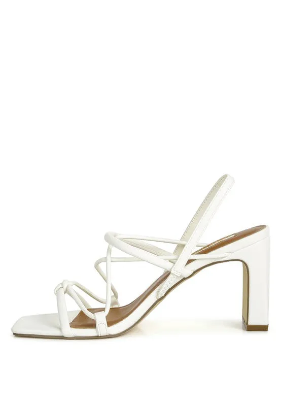 Two Strings Slingback Mid Heel Block Sandals Taupe