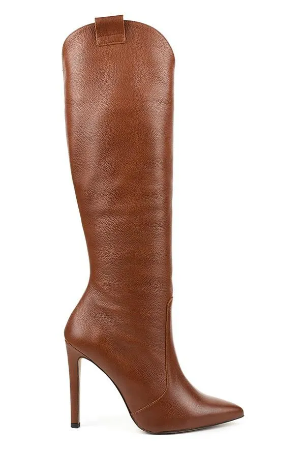 Valmira | Womens Knee High Stiletto Boots in Leather or Suede High Heel Dress Boots for Night Out & Statement Outfits