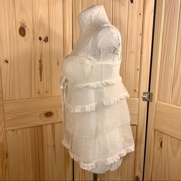 Victoria’s Secret I DO Lingerie Set Size 36D Wedding White Lace Honeymoon Sheer
