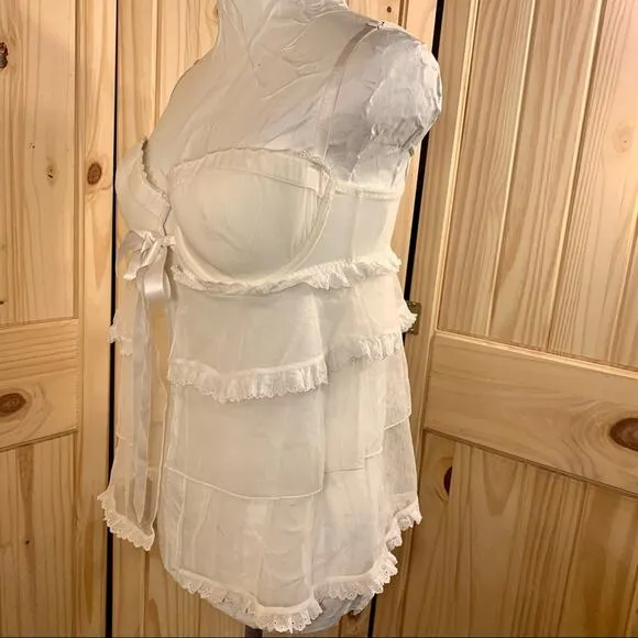 Victoria’s Secret I DO Lingerie Set Size 36D Wedding White Lace Honeymoon Sheer