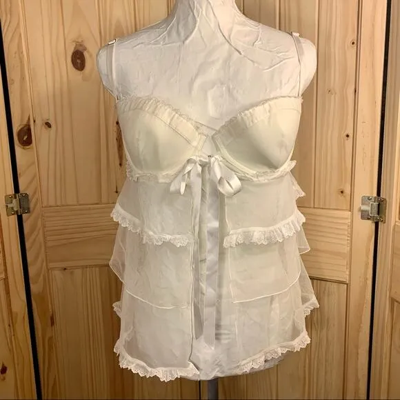 Victoria’s Secret I DO Lingerie Set Size 36D Wedding White Lace Honeymoon Sheer