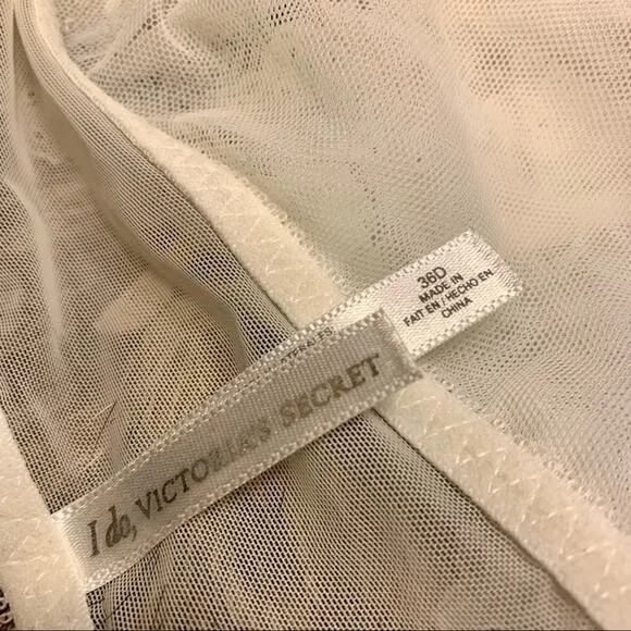 Victoria’s Secret I DO Lingerie Set Size 36D Wedding White Lace Honeymoon Sheer