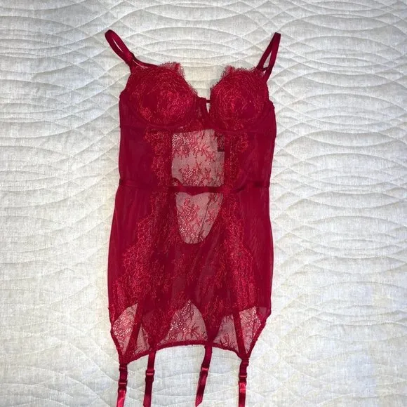 Victoria's Secret Red Corset Garter Slip Lace