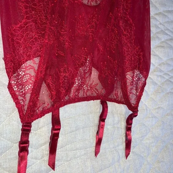 Victoria's Secret Red Corset Garter Slip Lace