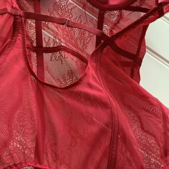 Victoria's Secret Red Corset Garter Slip Lace