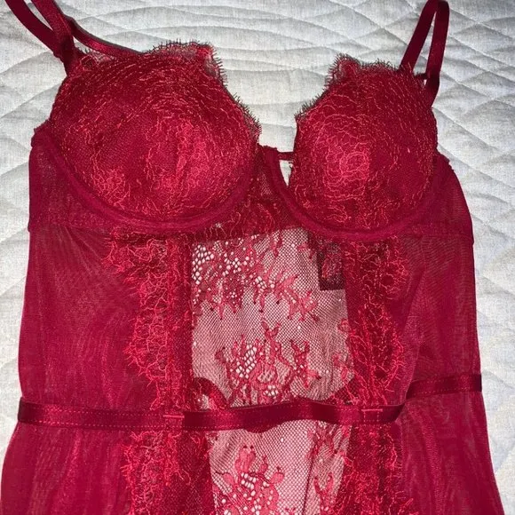 Victoria's Secret Red Corset Garter Slip Lace