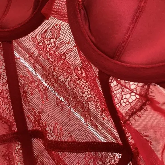 Victoria's Secret Red Corset Garter Slip Lace