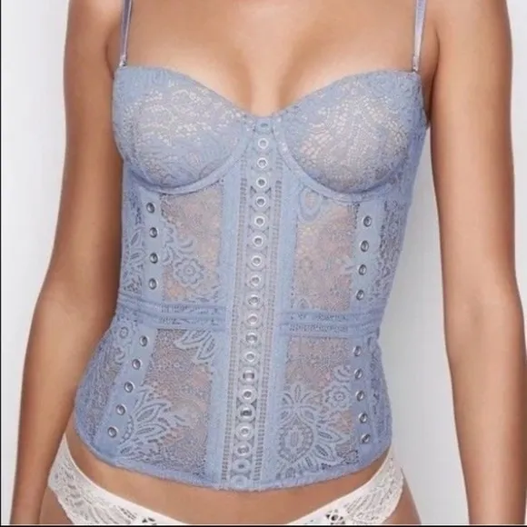 Victoria's Secret VS Periwinkle Light Blue Lingerie Bustier Corset Bra Top 36D