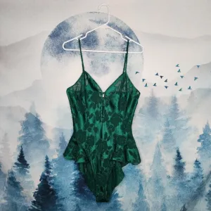 VTG Victoria's Secret Green Floral Lace Mesh Bodysuit