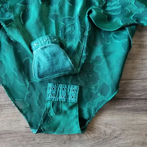 VTG Victoria's Secret Green Floral Lace Mesh Bodysuit