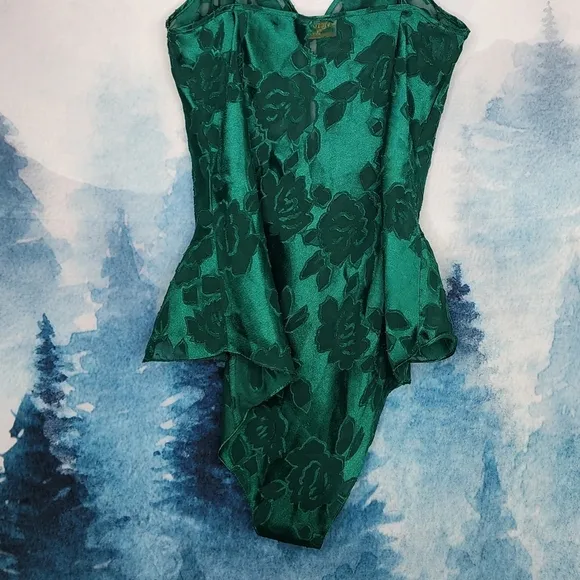 VTG Victoria's Secret Green Floral Lace Mesh Bodysuit