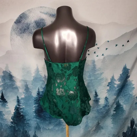VTG Victoria's Secret Green Floral Lace Mesh Bodysuit