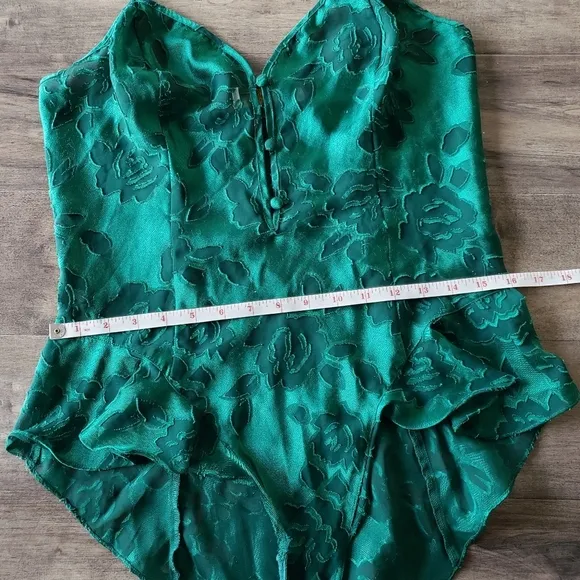 VTG Victoria's Secret Green Floral Lace Mesh Bodysuit