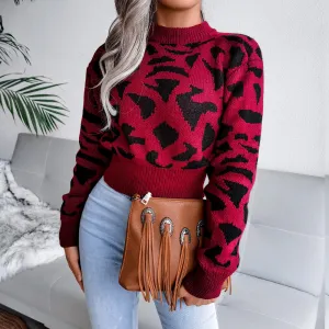 Wildkin Leopard Print Relaxed Fit Knit Pullover Sweater