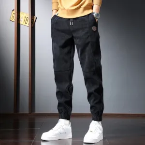 Winter Black Sport Casual Baggy Plaid Corduroy Pants - Men's Streetwear Fashion Elastic Waist Joggers Trousers