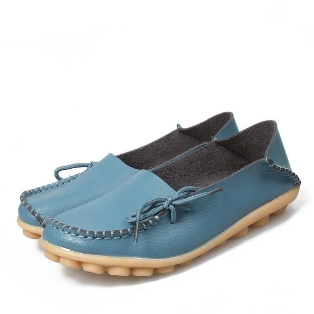 Women Flats Shoes  Large Size Real Leather Mommy Shoes