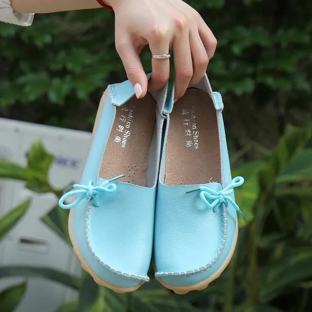 Women Flats Shoes  Large Size Real Leather Mommy Shoes