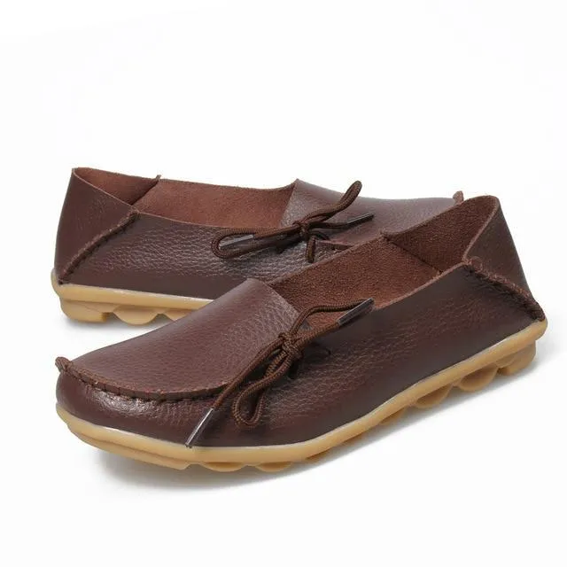 Women Flats Shoes  Large Size Real Leather Mommy Shoes