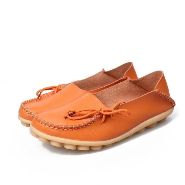 Women Flats Shoes  Large Size Real Leather Mommy Shoes