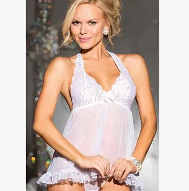 Women Full Lace Lingerie See Through Underwear Sleepwear Slips With Thongs