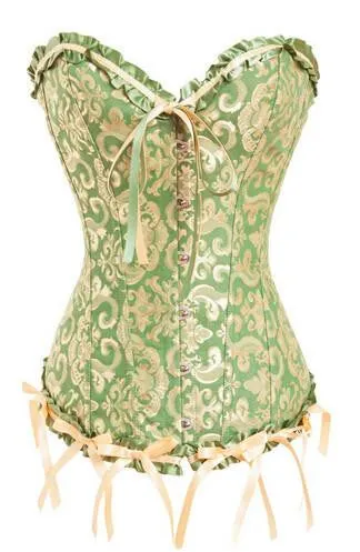 Women Lace up Ribbon Lingerie Bustiers Black Embroidered Satin Overbust Corset   Thong Bustiers Corcelet Plus Size S-6XL