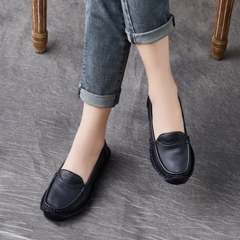 Women Retro Leather Handcraft Lug Sole Loafers