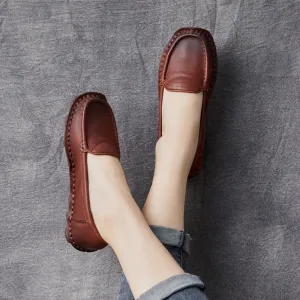 Women Retro Leather Handcraft Lug Sole Loafers